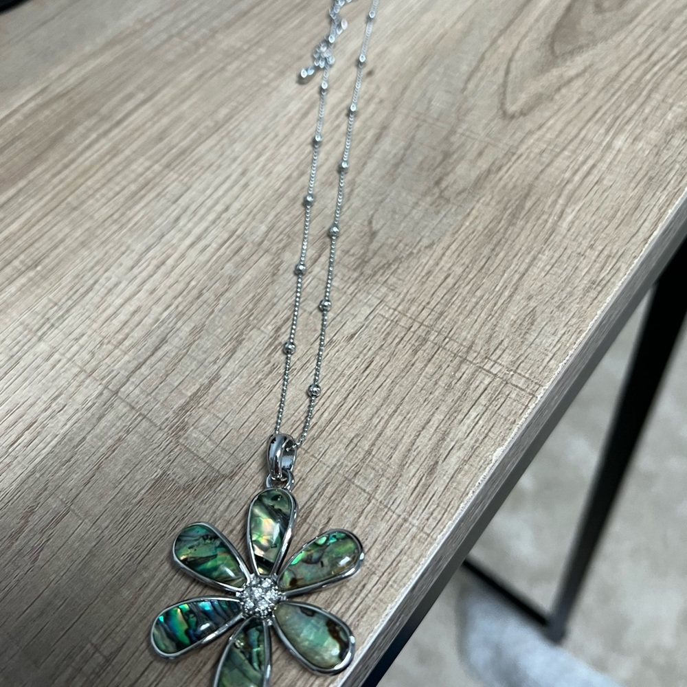 Lia Sophia Silver and Green Flower Pendant Necklace